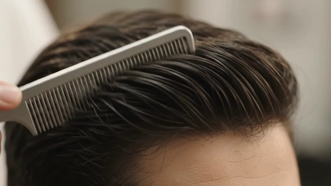 Nahaufnahme von Schere und Kamm beim Haarschnitt